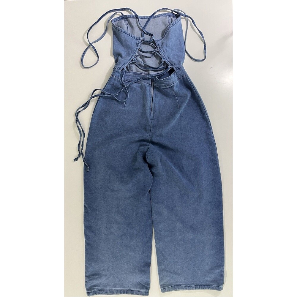 Derek Heart Denim Stretch Jumper Lace Up Back Women’s Sz M - Picture 3 of 10